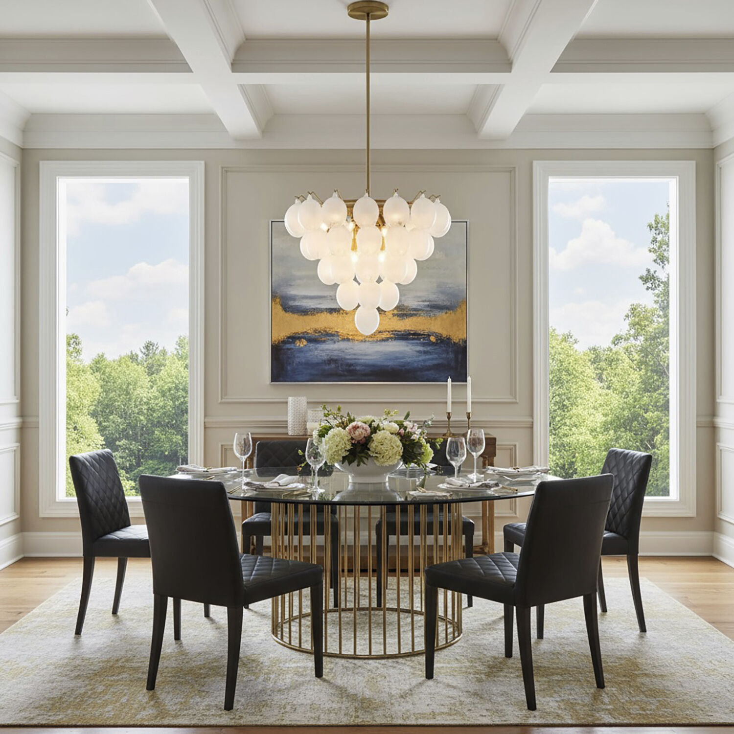 Globo LED 32.5 inch Brushed Brass Chandelier Ceiling Light in Ombre White