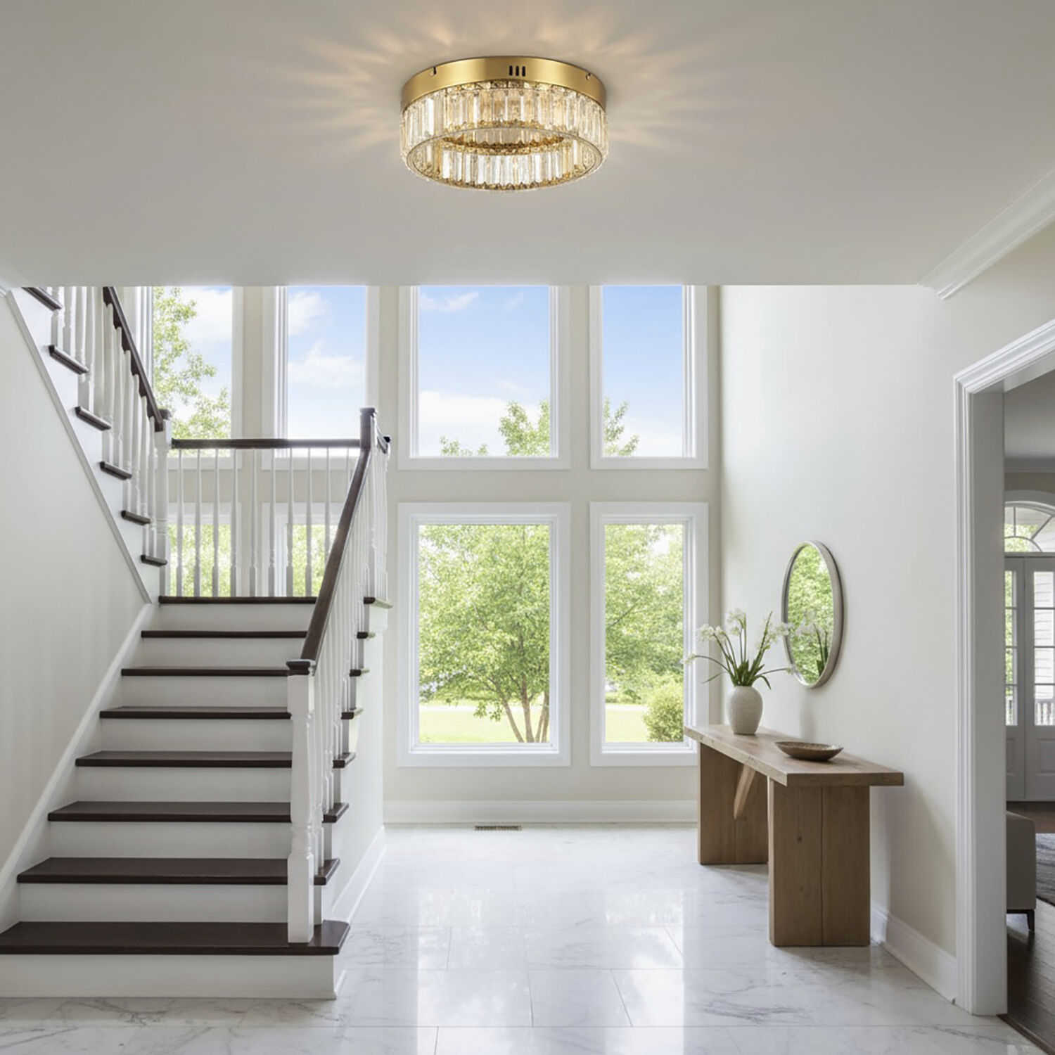 Stella LED 13.75 inch Brushed Brass Flush Mount Ceiling Light in Black and Brass