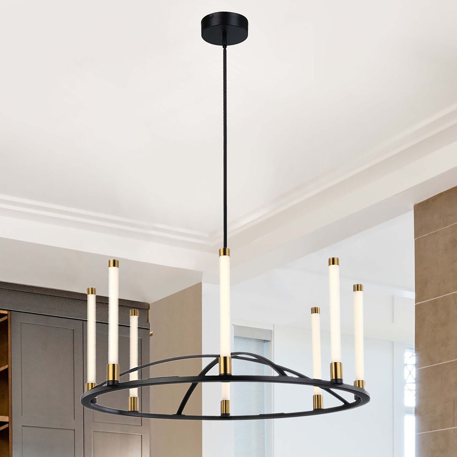 Infiniti 8 Light 32 inch Matte Black and Brass Chandelier Ceiling Light
