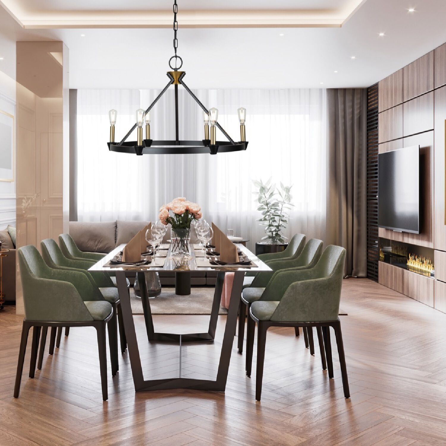 Notting Hill LED 26 inch Black and Brushed Brass Chandelier Ceiling Light