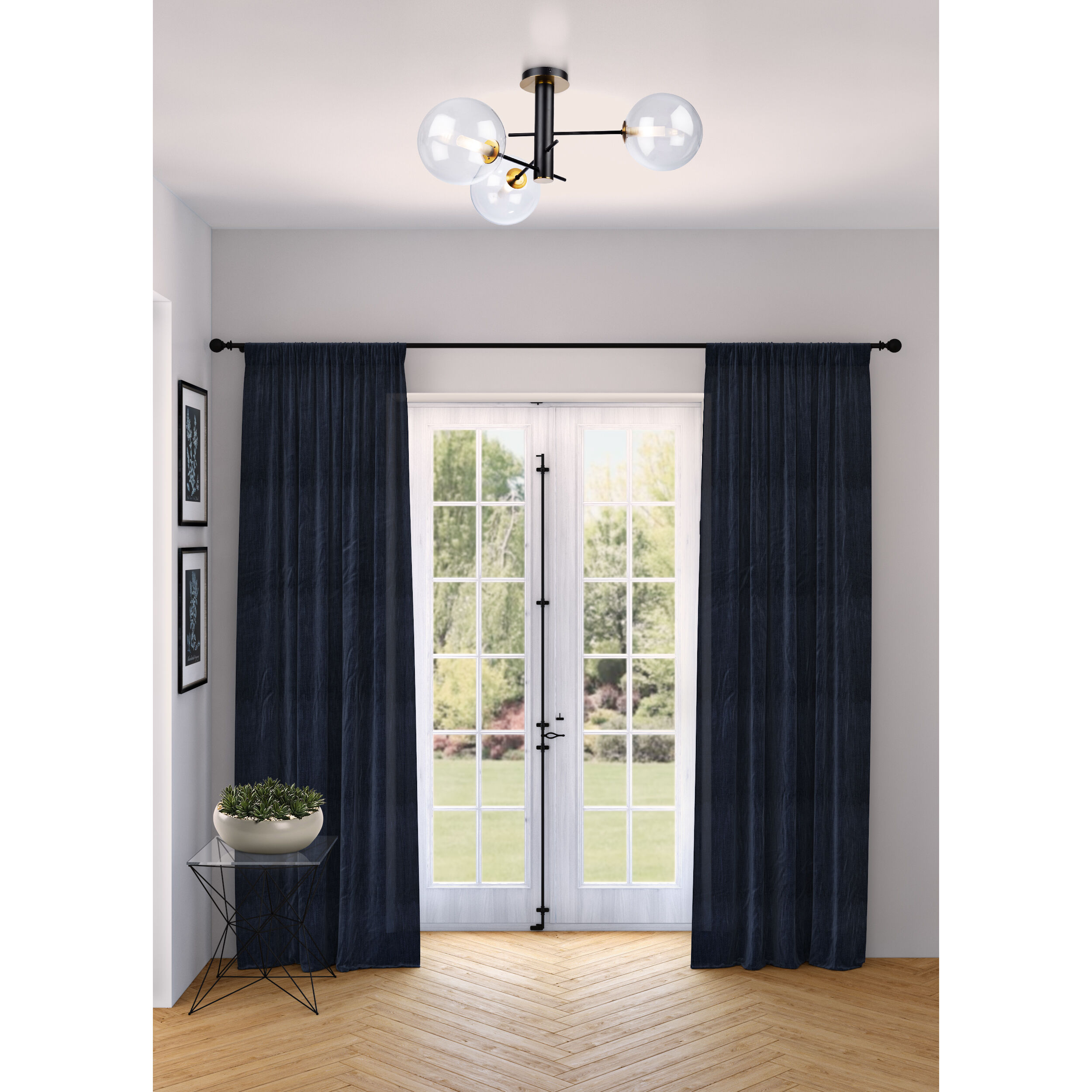 Aurelia 3 Light 31.5 inch Matte Black and Brass Semi-Flush Mount Ceiling Light