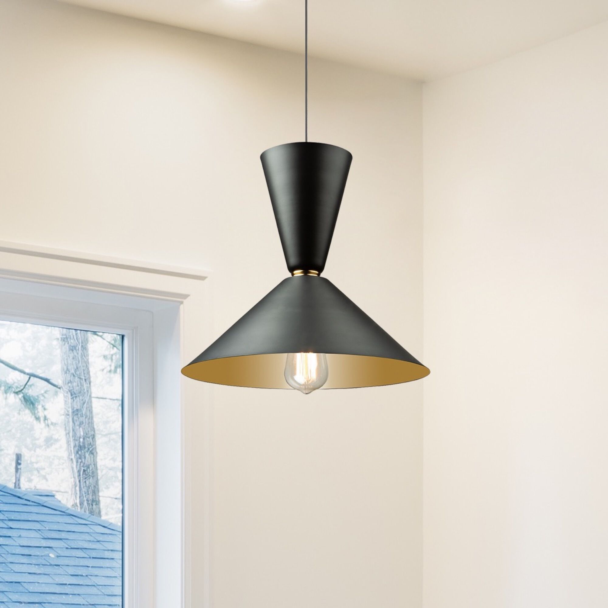 Tempo LED 14 inch Matte Black and Brass Pendant Ceiling Light