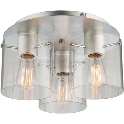 Henley 3 Light 13.5 inch Brushed Aluminum and Clear Glass Flush Mount Ceiling Light