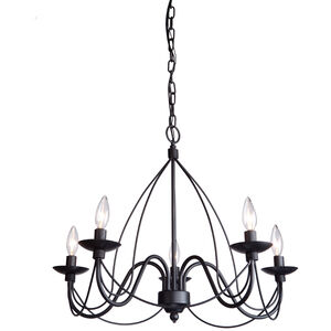Wrought Iron 5 Light 19 inch Ebony Black Candle Chandelier Ceiling Light