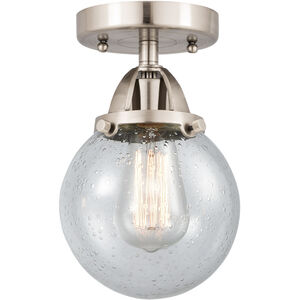 Nouveau 2 Beacon 1 Light 6 inch Brushed Satin Nickel Semi-Flush Mount Ceiling Light in Seedy Glass