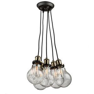 Edison 5 Light 15.75 inch Matte Black and Vintage Brass Down Chandelier Ceiling Light