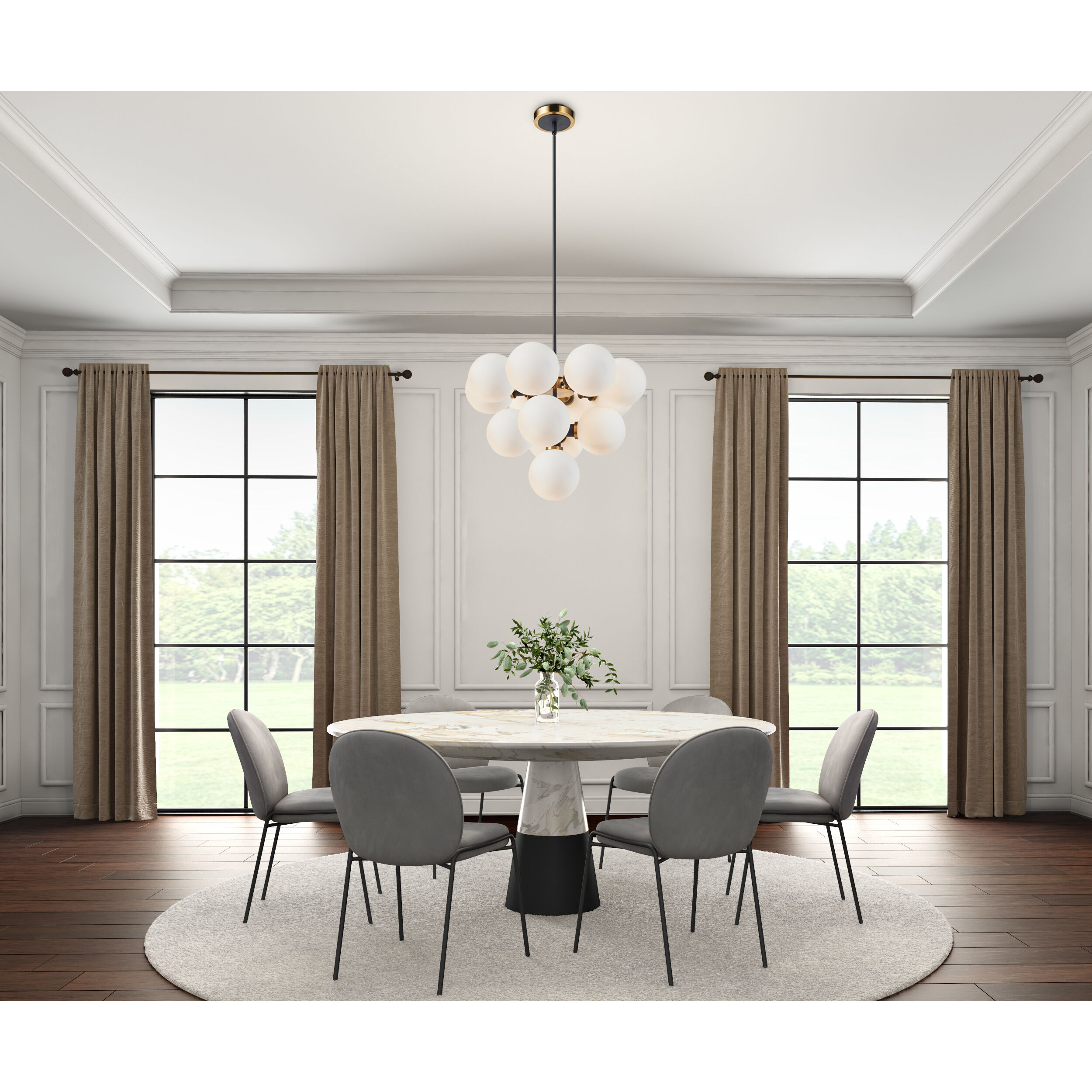 Gem LED 23.22 inch Black and Brushed Brass Chandelier Ceiling Light in White