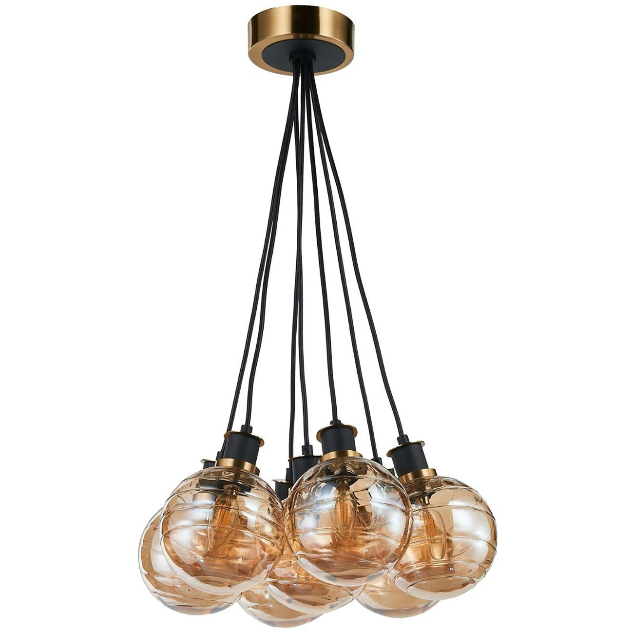 Gem LED 18 inch Black and Brushed Brass Chandelier Ceiling Light in Amber