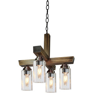 Home Glow 4 Light 18 inch Distressed Pine Chandelier Ceiling Light