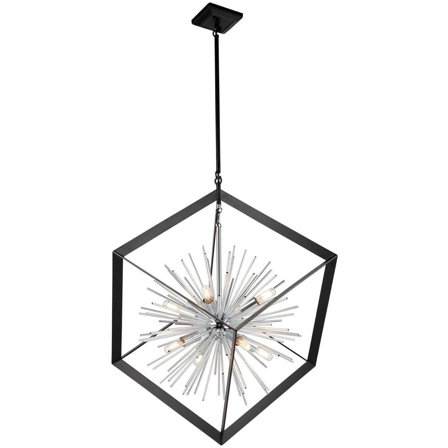 Sunburst LED 31.5 inch Matte Black and Chrome Chandelier Ceiling Light