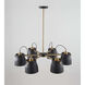 Euro Industrial 6 Light 30.75 inch Matte Black and Harvest Brass Down Chandelier Ceiling Light