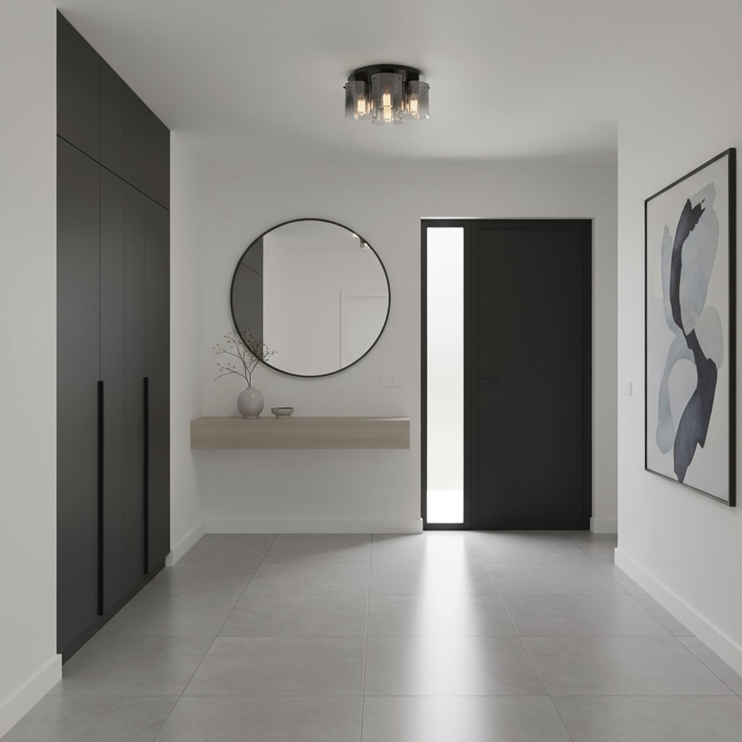 Henley LED 13.5 inch Satin Black and Smoke Glass Flush Mount Ceiling Light