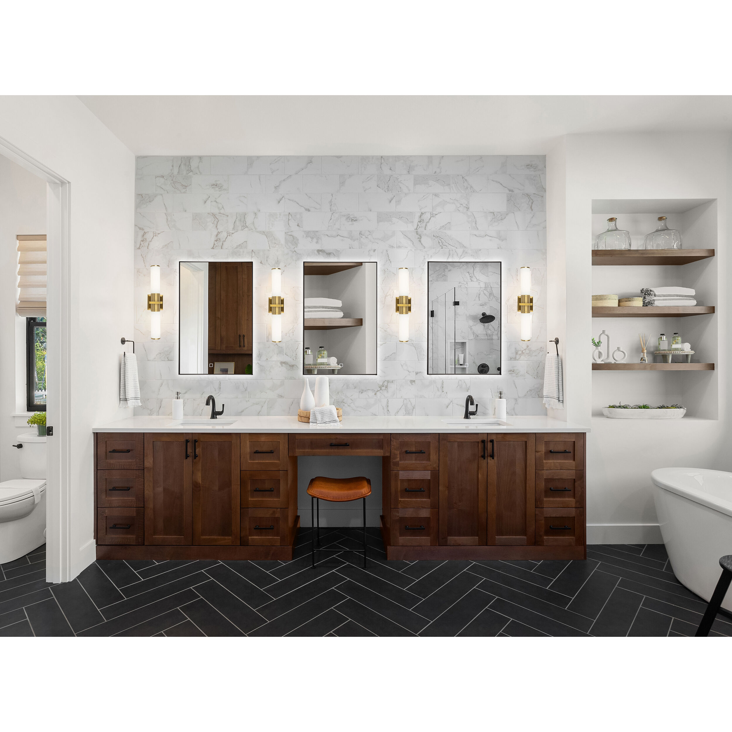 Positano LED 20.8 inch Brushed Brass Bathroom Vanity Wall Light in Satin White