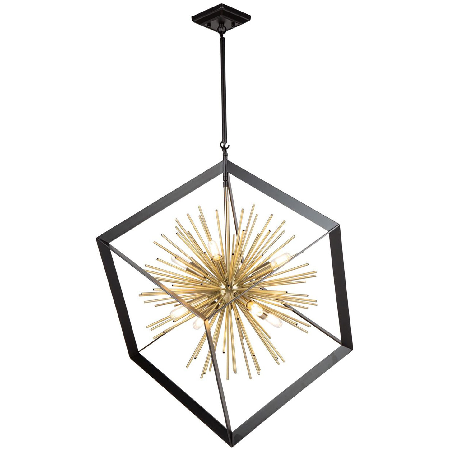 Sunburst LED 31.5 inch Matte Black and Satin Brass Chandelier Ceiling Light