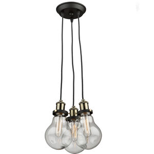 Edison 3 Light 10.5 inch Matte Black and Vintage Brass Down Chandelier Ceiling Light