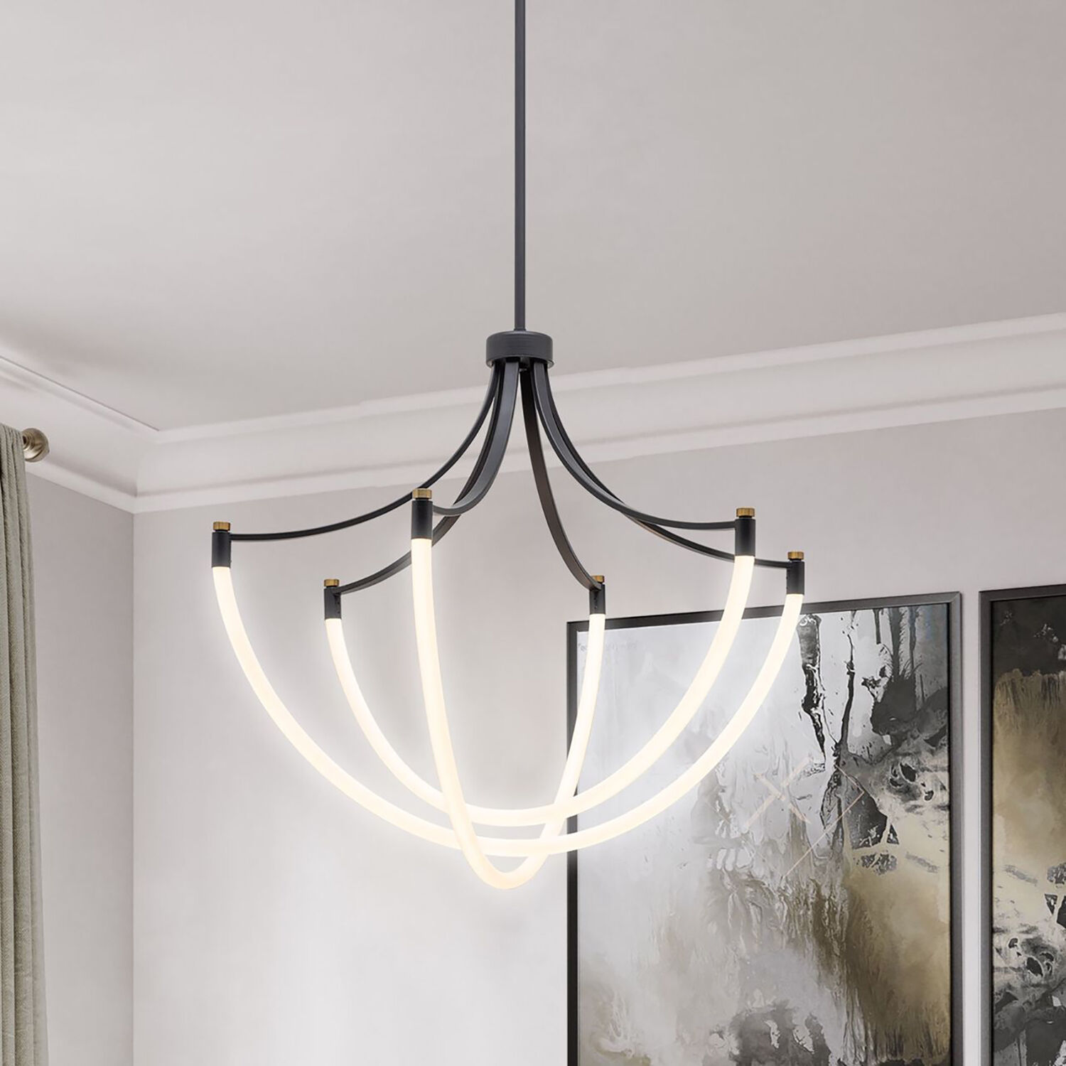Cascata LED 28 inch Black and Brushed Brass Down Chandelier Ceiling Light