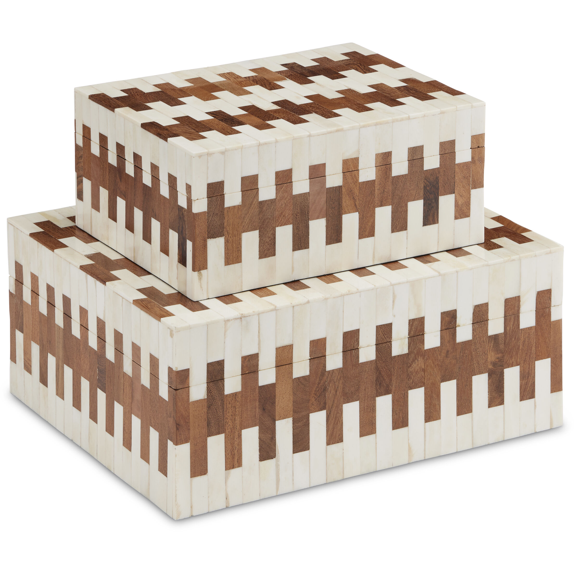Tia 12 inch White and Natural Boxes, Set of 2