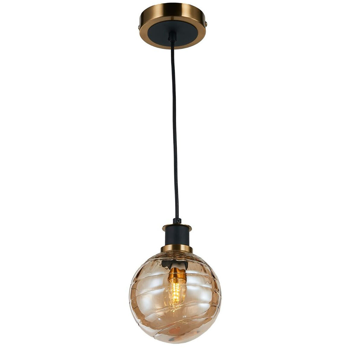 Gem LED 6 inch Black and Brushed Brass Pendant Ceiling Light in Amber