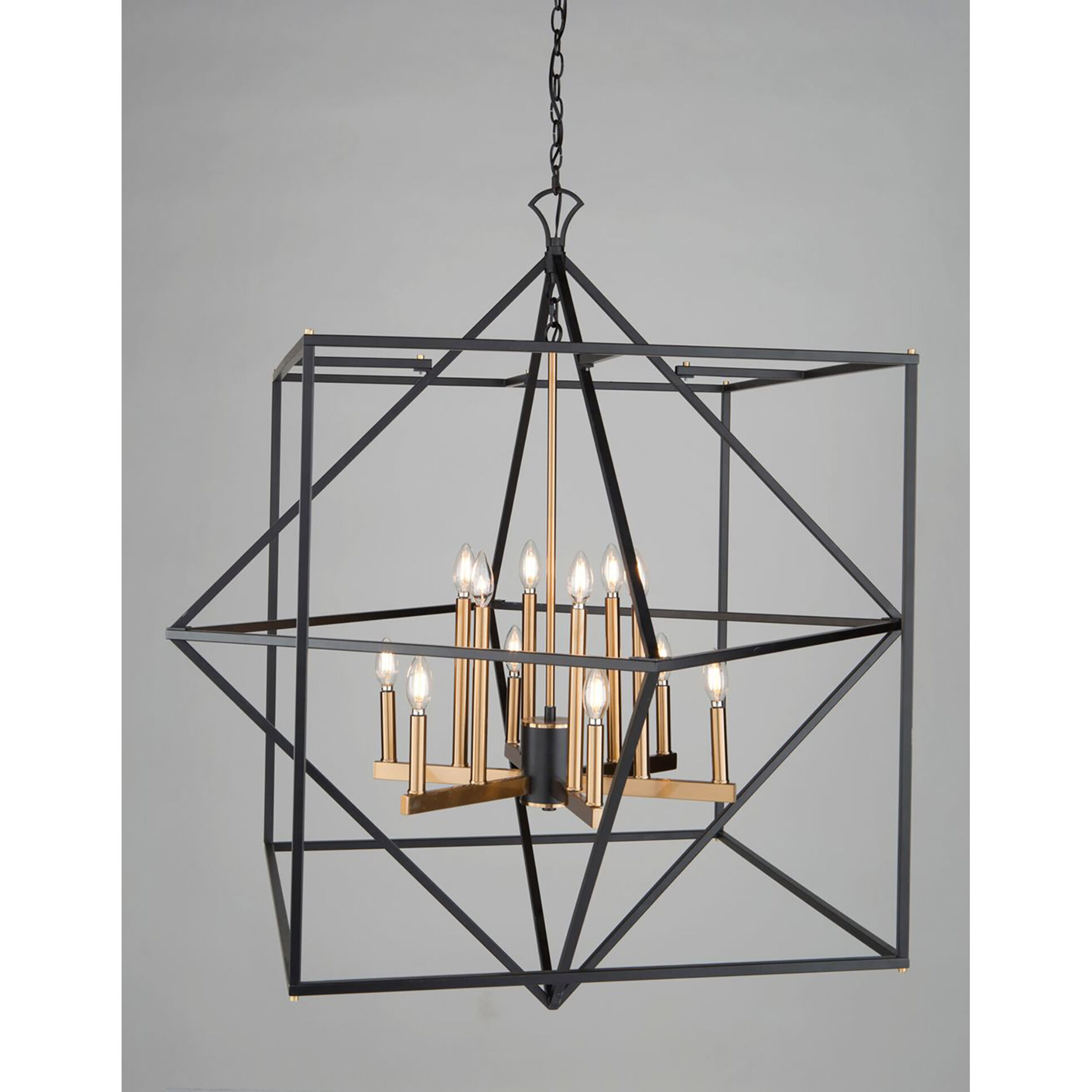Roxton LED 42 inch Matte Black and Harvest Brass Chandelier Ceiling Light