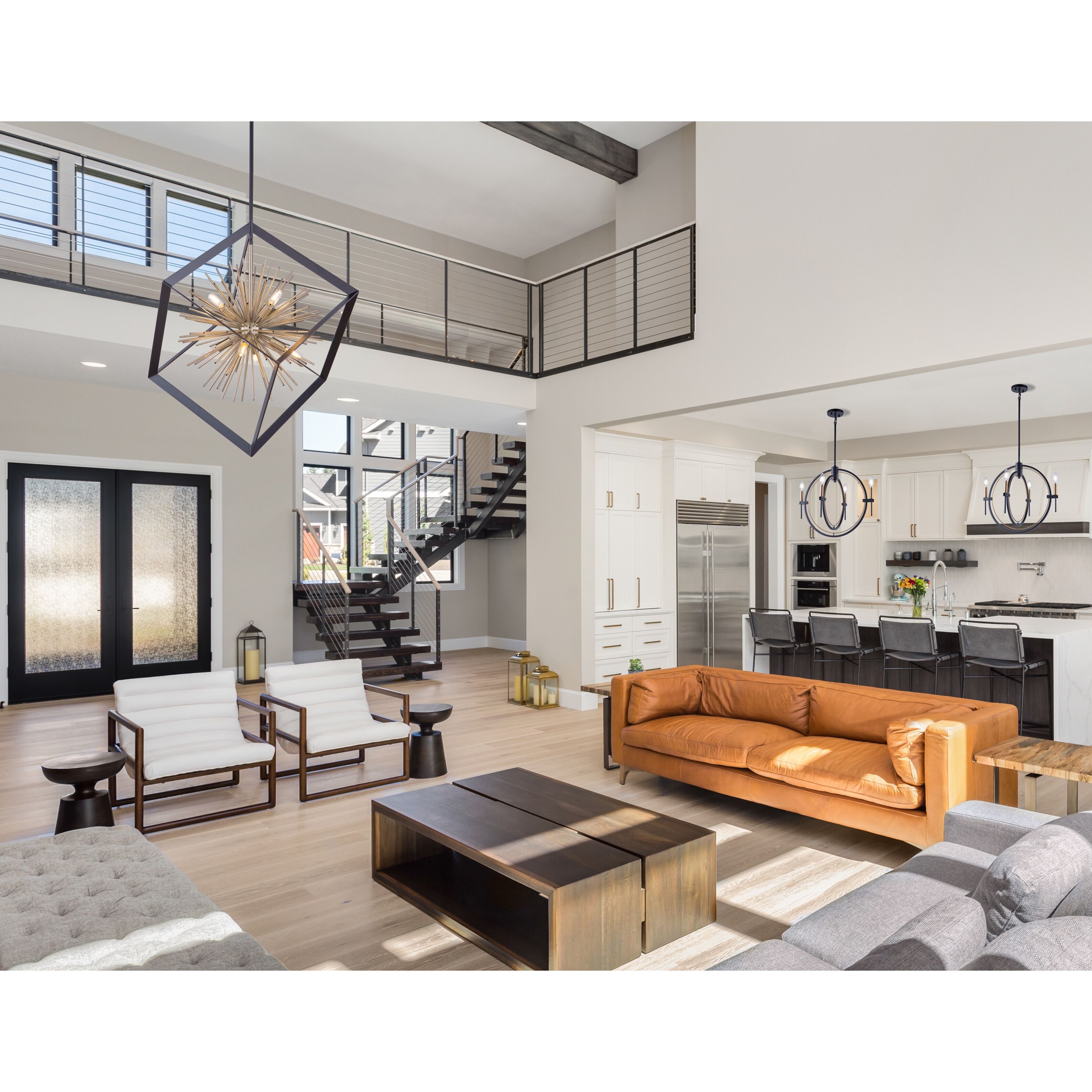 Sunburst LED 37 inch Matte Black and Satin Brass Chandelier Ceiling Light