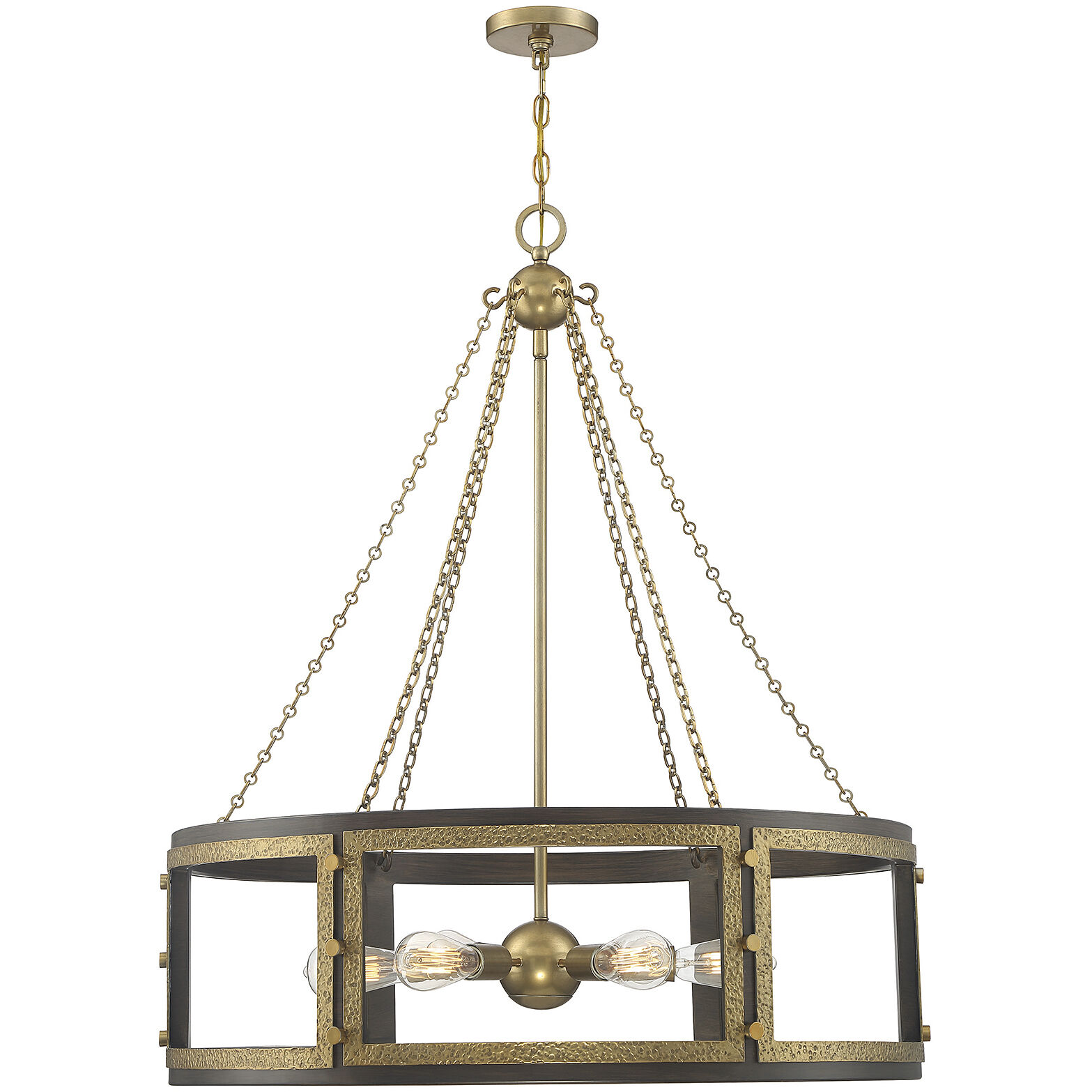 Lakefield 6 Light 34 inch Burnished Brass with Walnut Pendant Ceiling Light