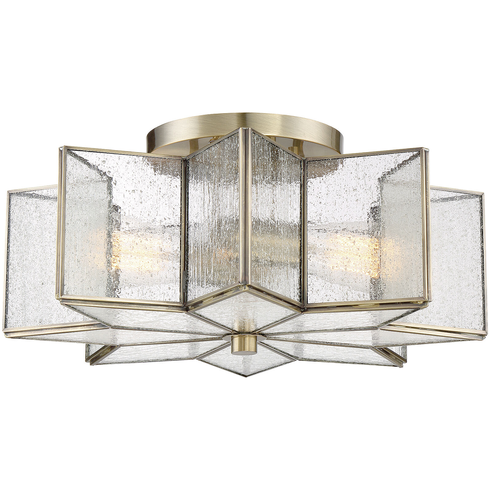 Modern 2 Light 16 inch Natural Brass Semi-Flush Ceiling Light
