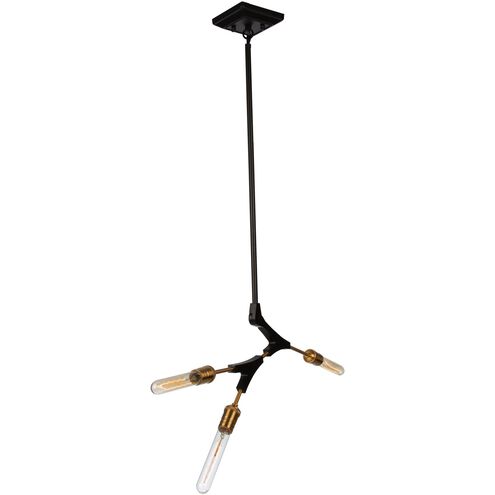 Filiali 3 Light 24.5 inch Black and Harvest Brass Linear Chandelier Ceiling Light