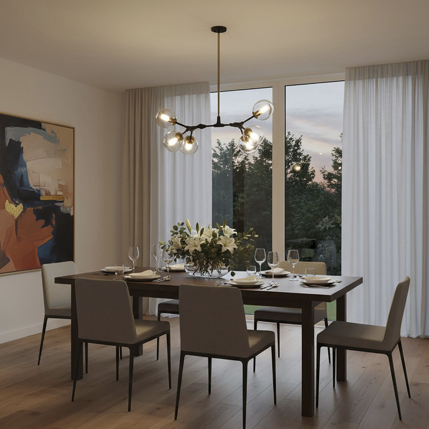 Organic LED 40 inch Vintage Brass Chandelier Ceiling Light