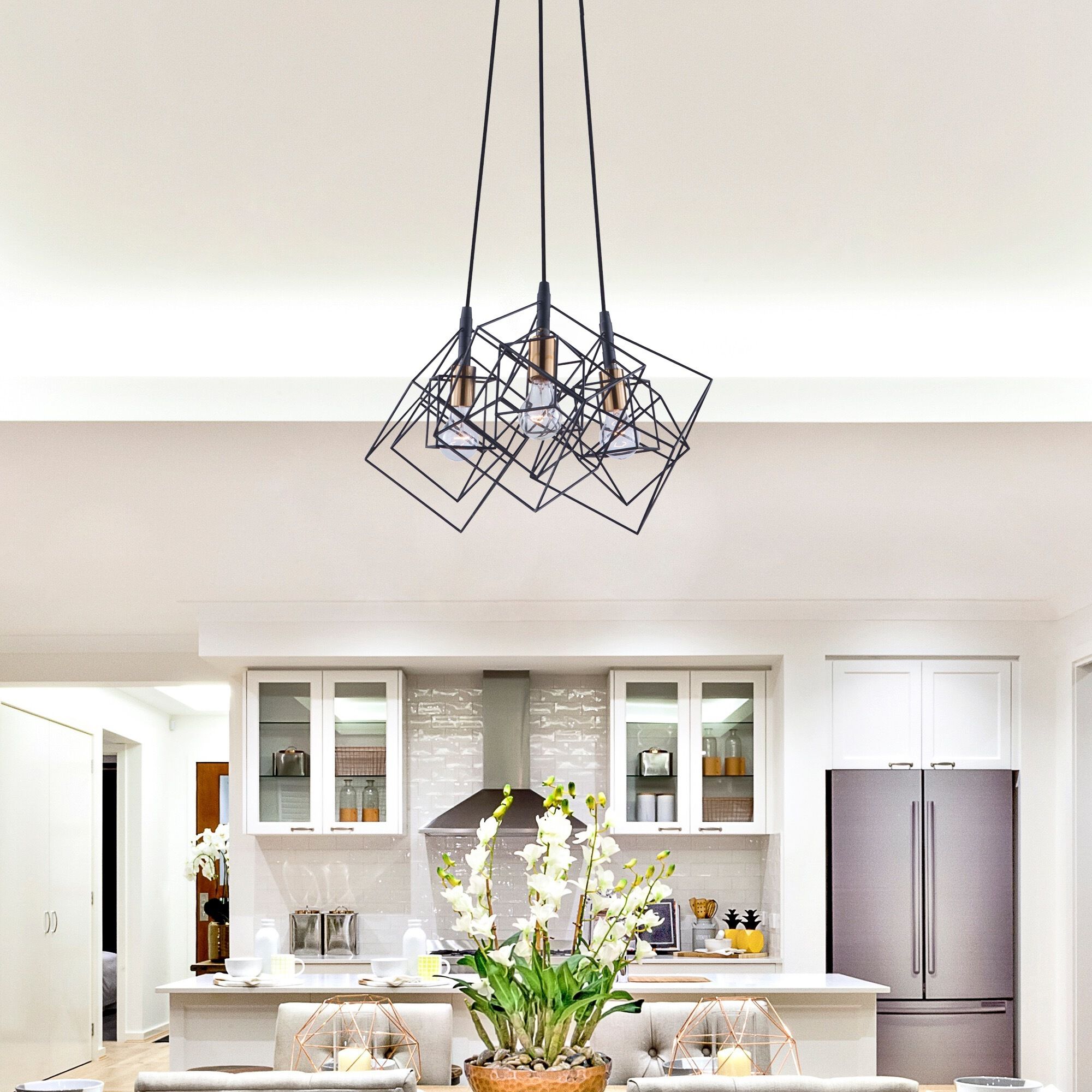 Artistry LED 27.75 inch Matte Black and Harvest Brass Chandelier Ceiling Light