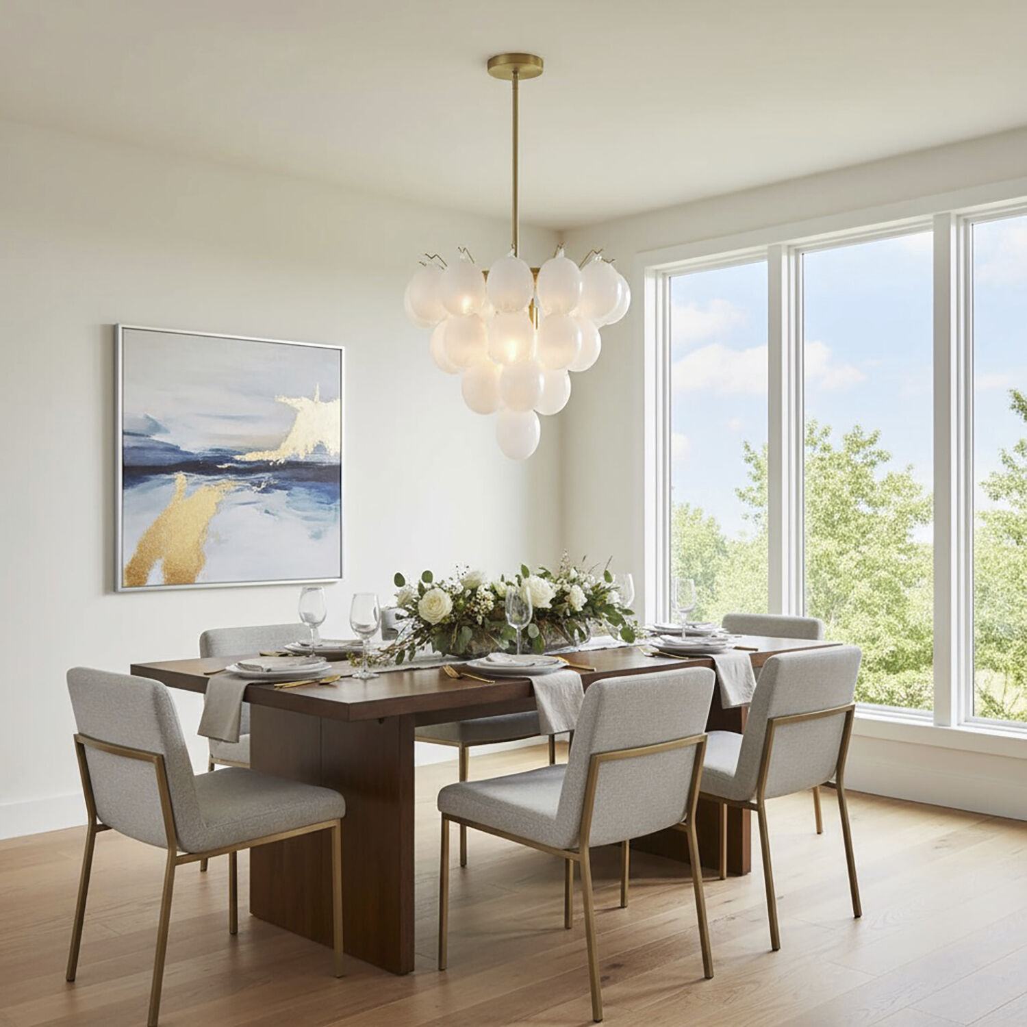 Globo LED 25 inch Brass Chandelier Ceiling Light in Milky White