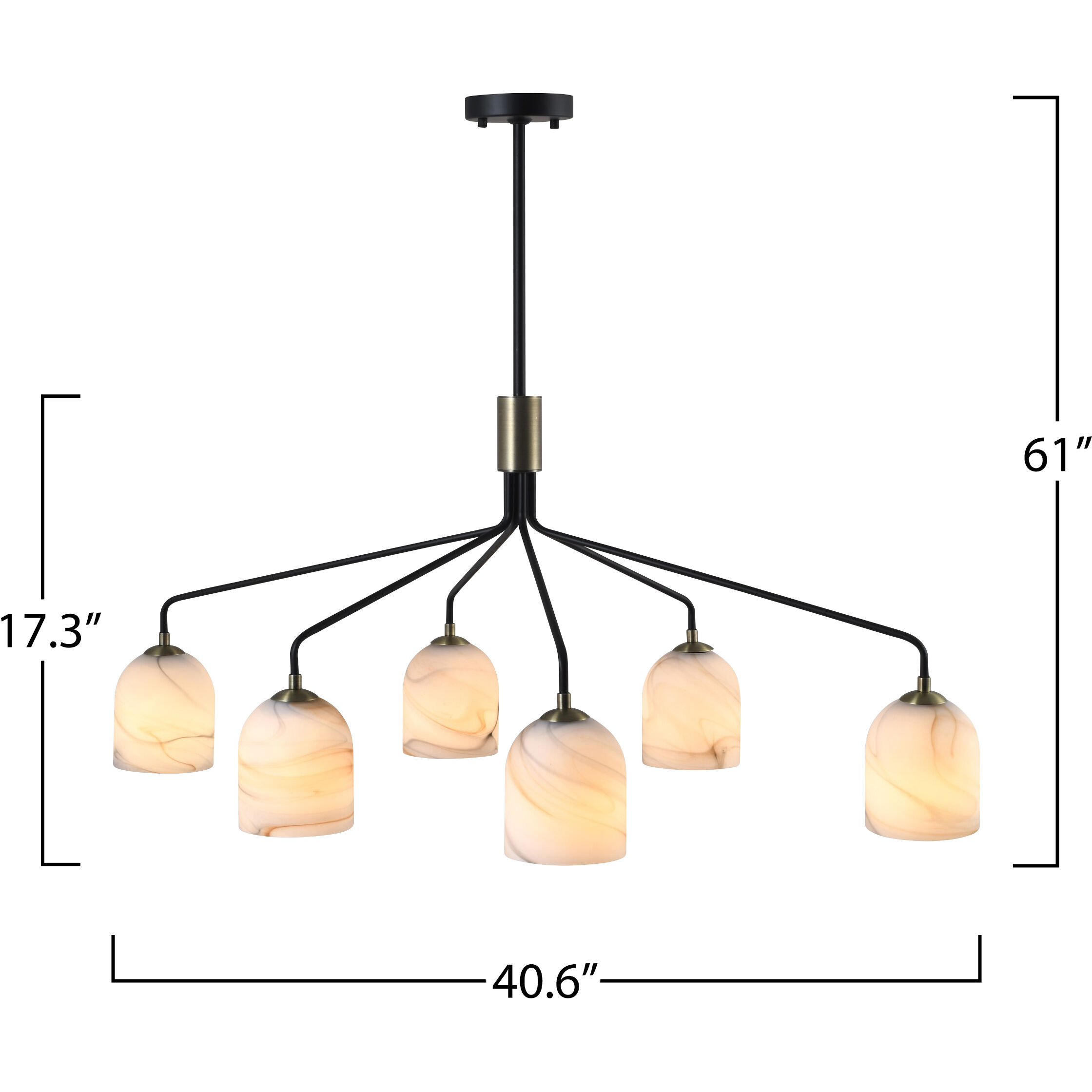Crema 6 Light 40.55 inch Black and Brushed Brass Chandelier Ceiling Light