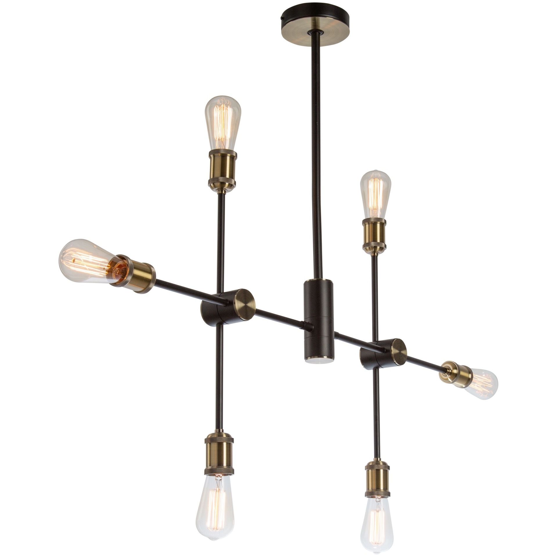 Tribeca 6 Light 37 inch Matte Black and Satin Brass Linear Chandelier Ceiling Light
