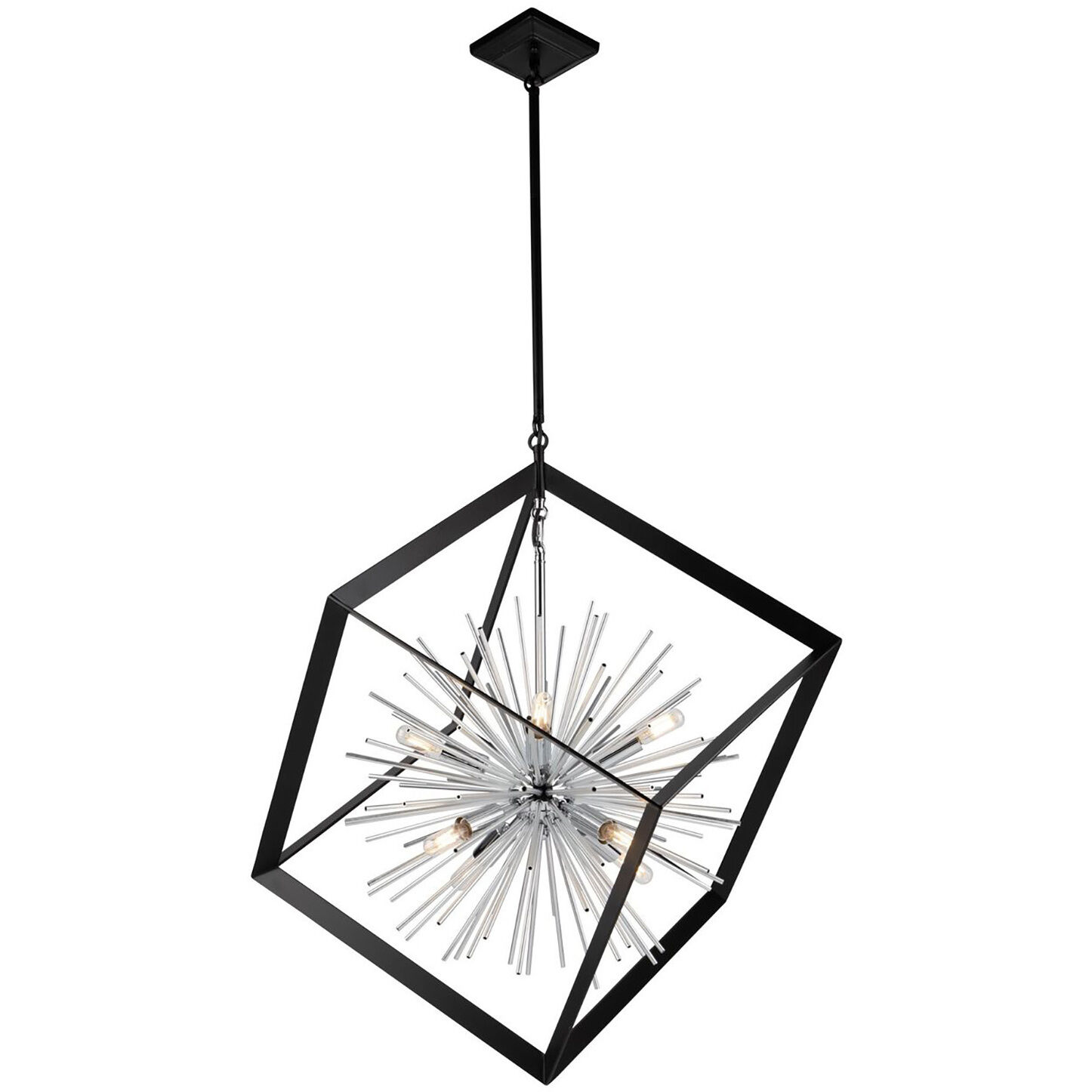 Sunburst LED 31.5 inch Matte Black and Chrome Chandelier Ceiling Light