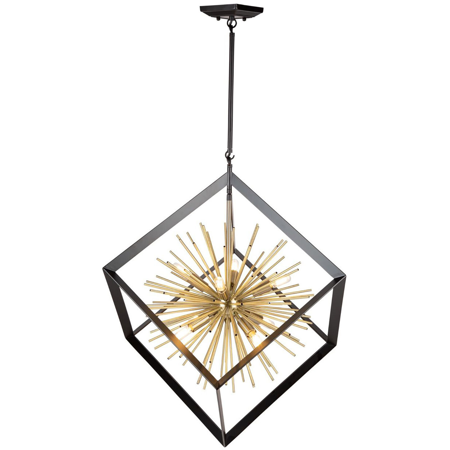 Sunburst LED 31.5 inch Matte Black and Satin Brass Chandelier Ceiling Light