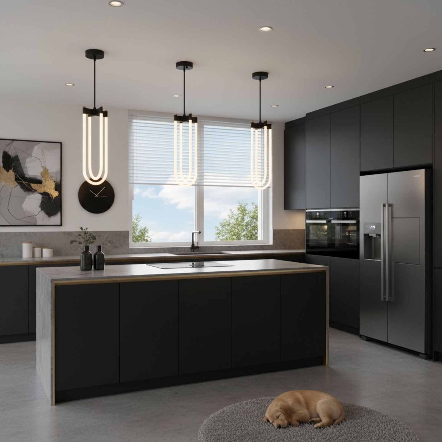 Cascata LED 8 inch Black and Brushed Brass Down Pendant Ceiling Light