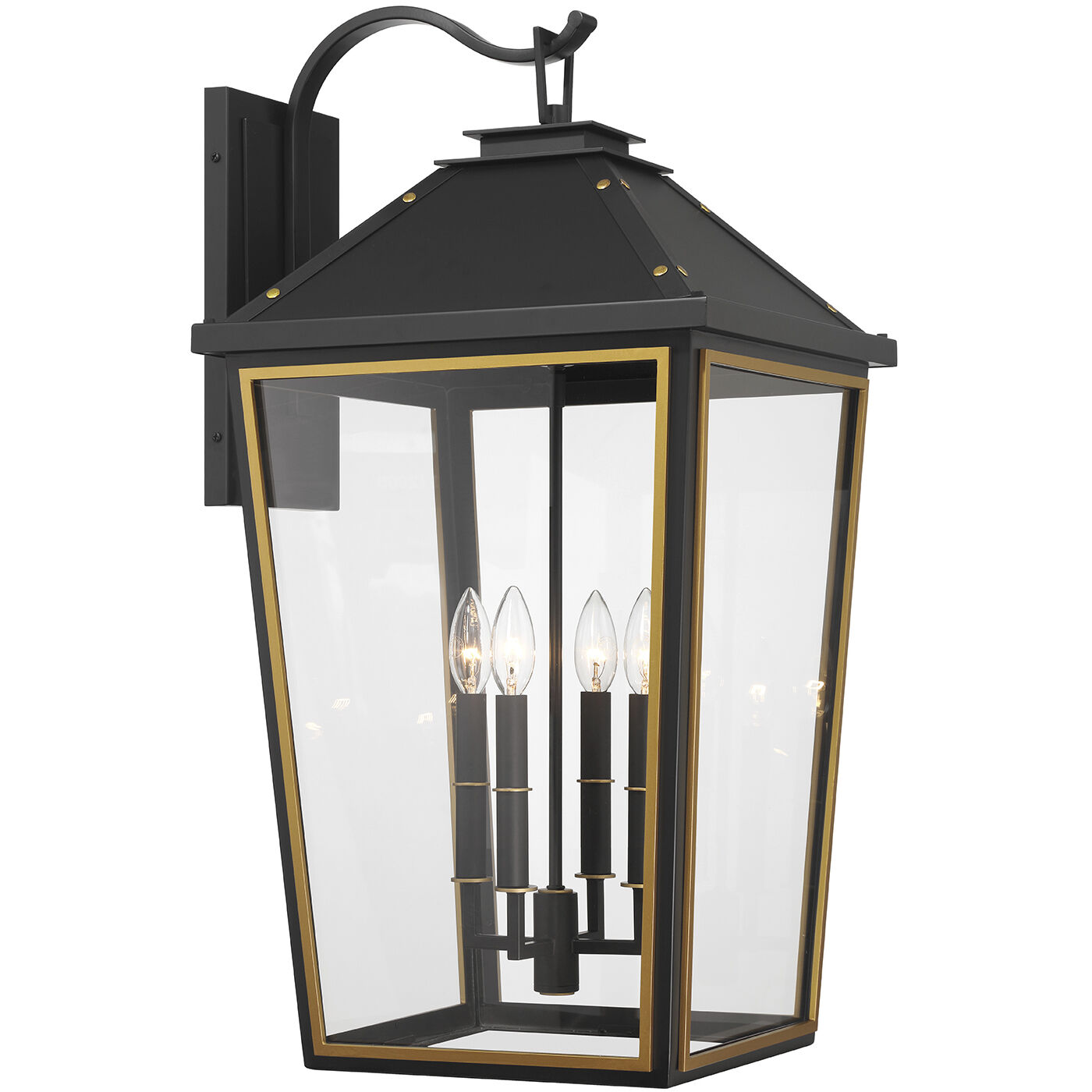 Hawkins 4 Light 29.75 inch Matte Black and Textured Gold Outdoor Sconce