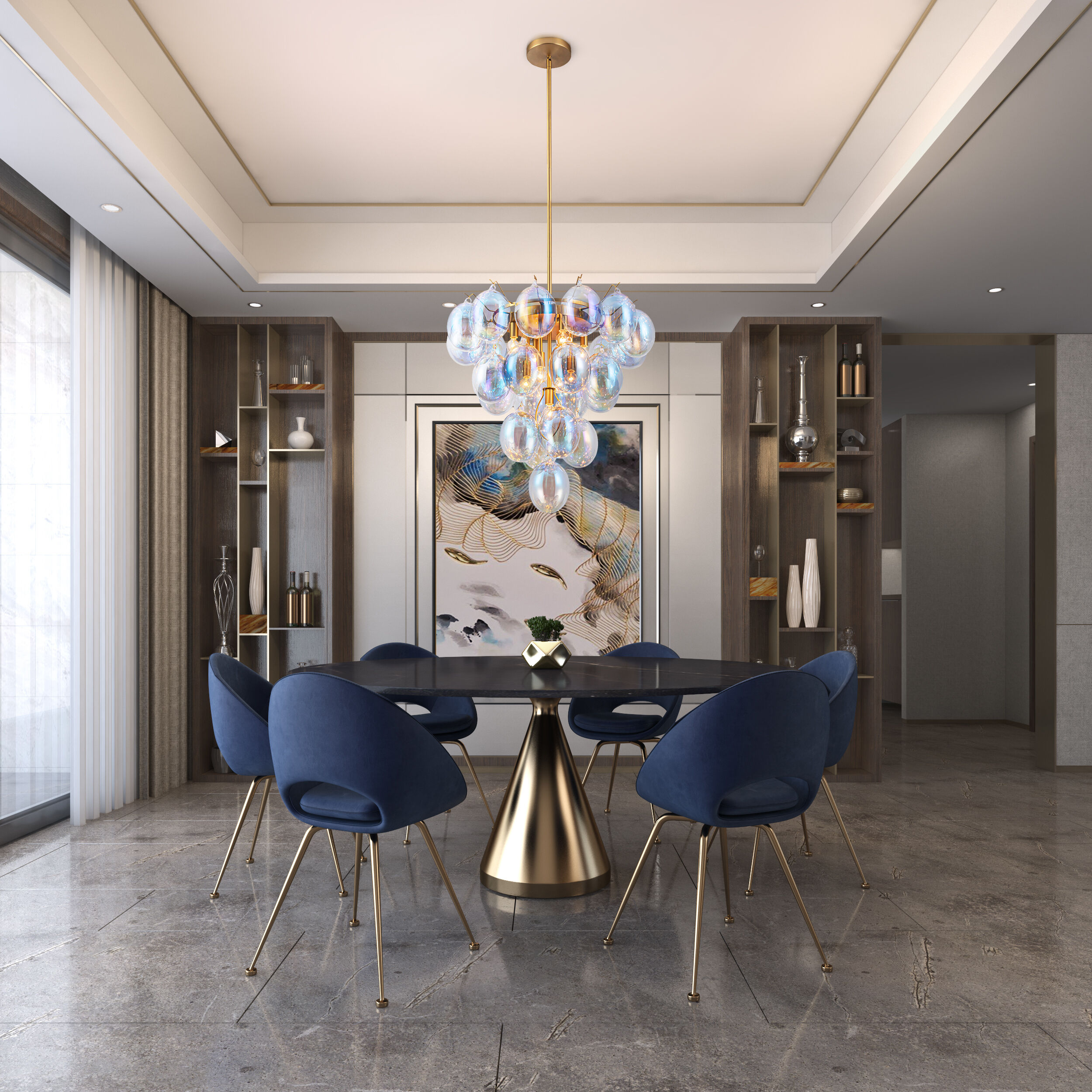 Globo LED 25 inch Brass Chandelier Ceiling Light in Iridescent