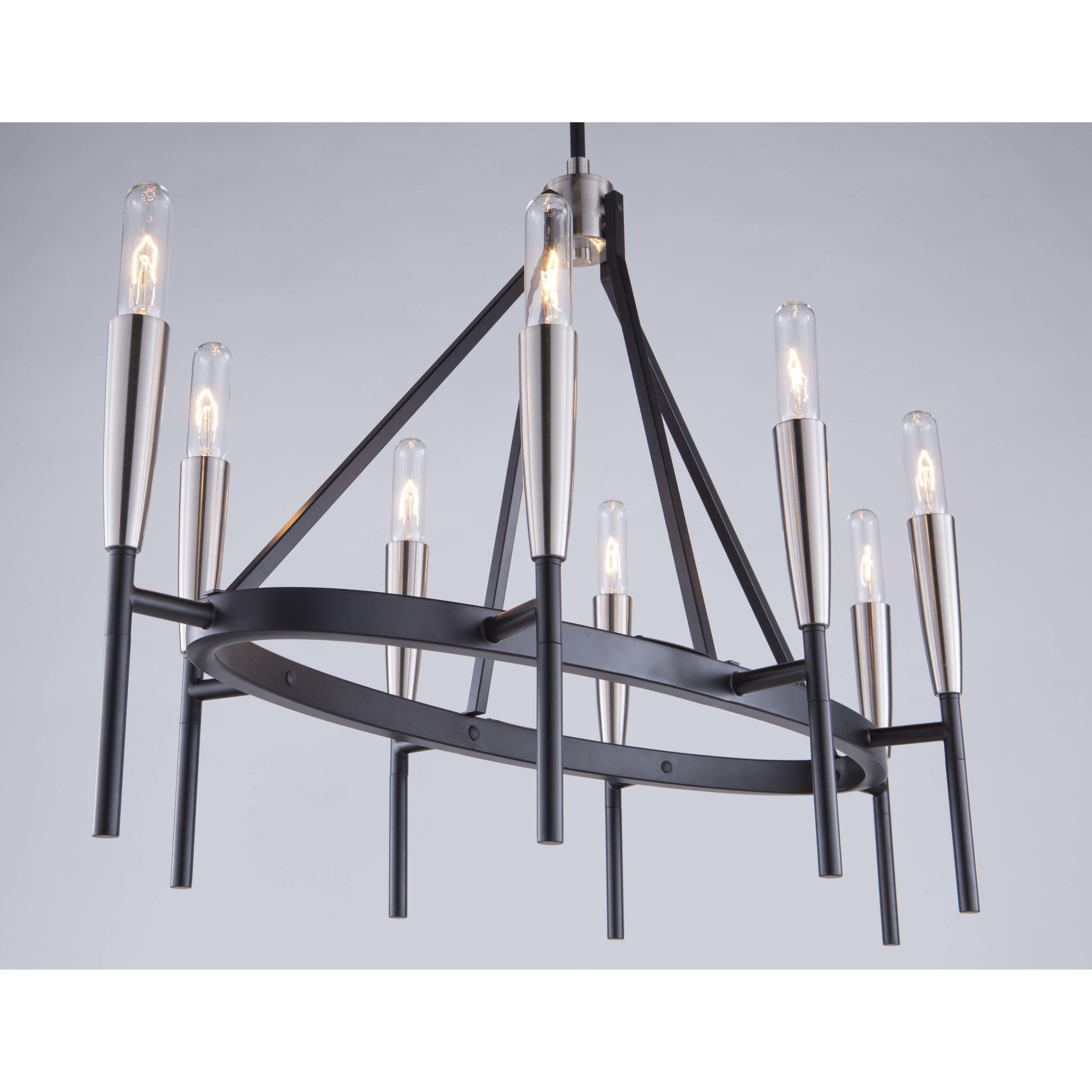 Flute 8 Light 18 inch Matte Black and Satin Nickel Up Chandelier Ceiling Light