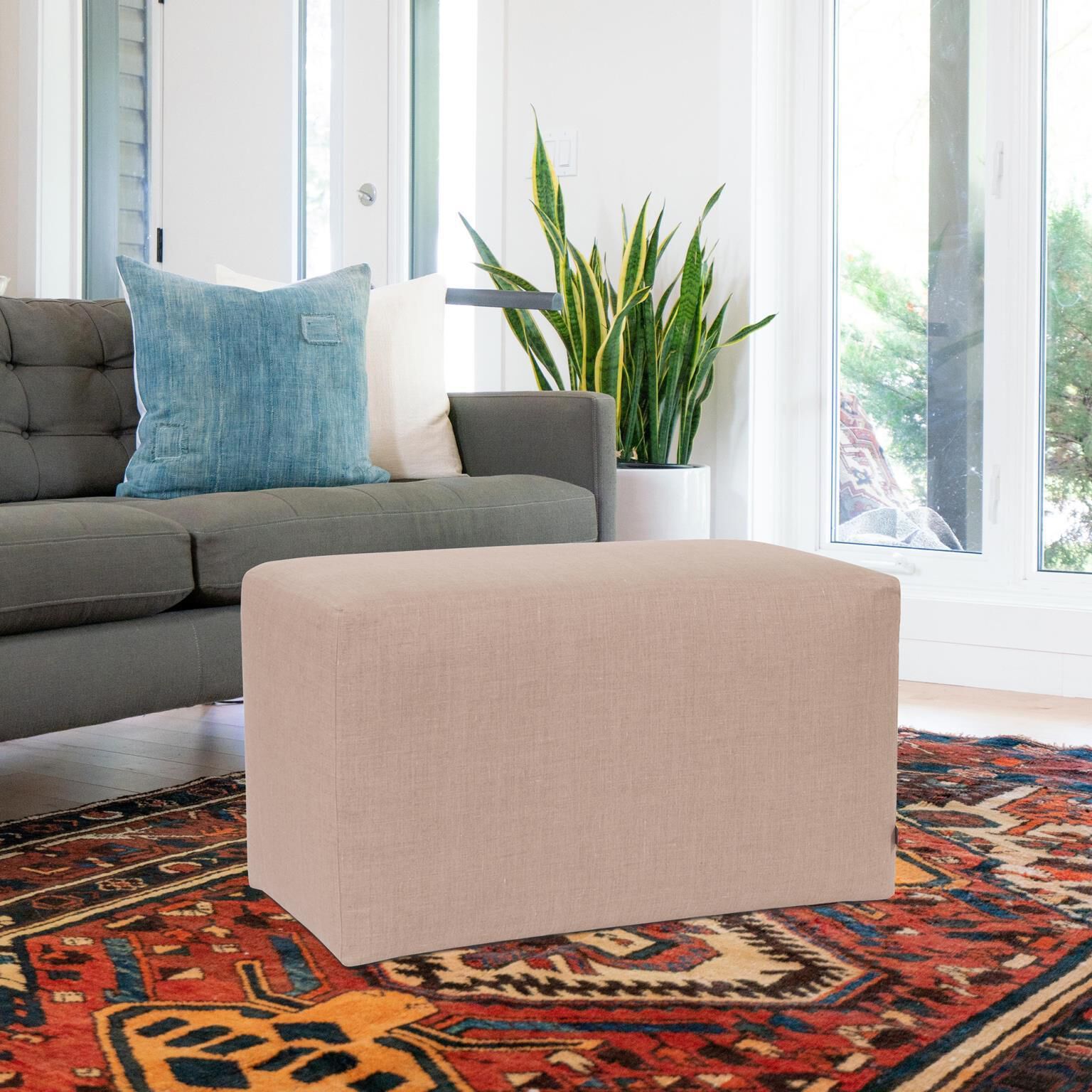 Universal Linen Slub Natural Bench with Slipcover