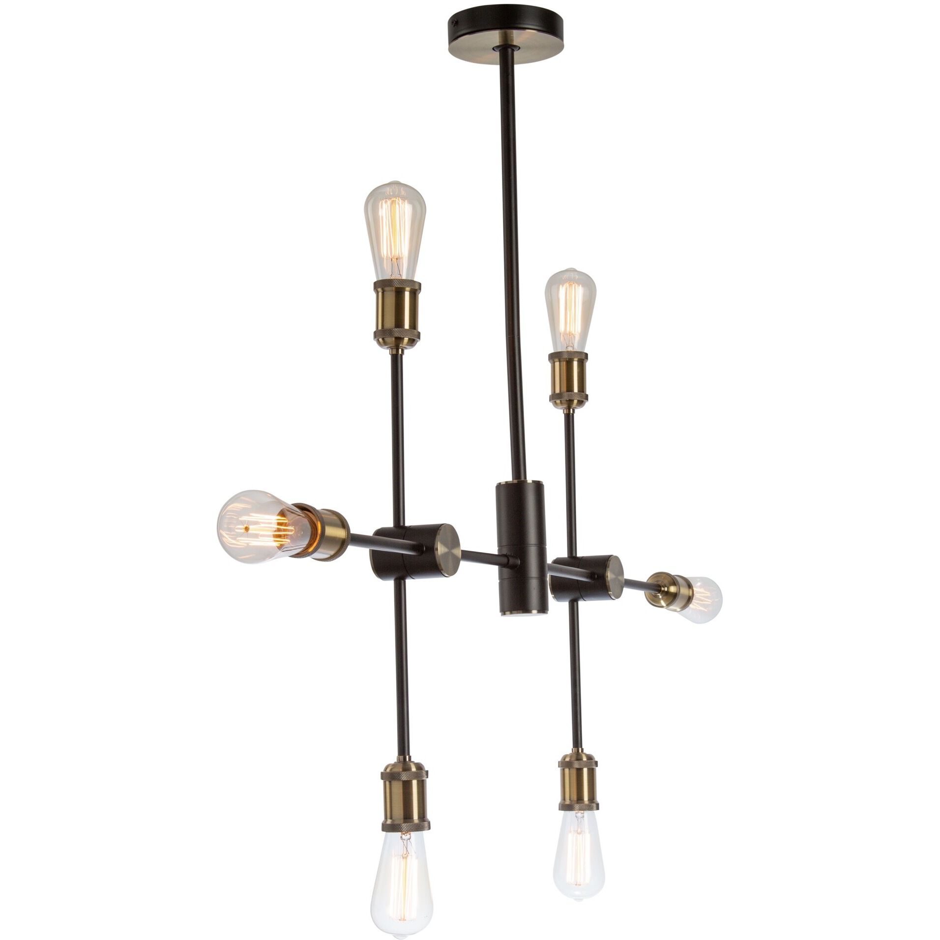 Tribeca 6 Light 37 inch Matte Black and Satin Brass Linear Chandelier Ceiling Light