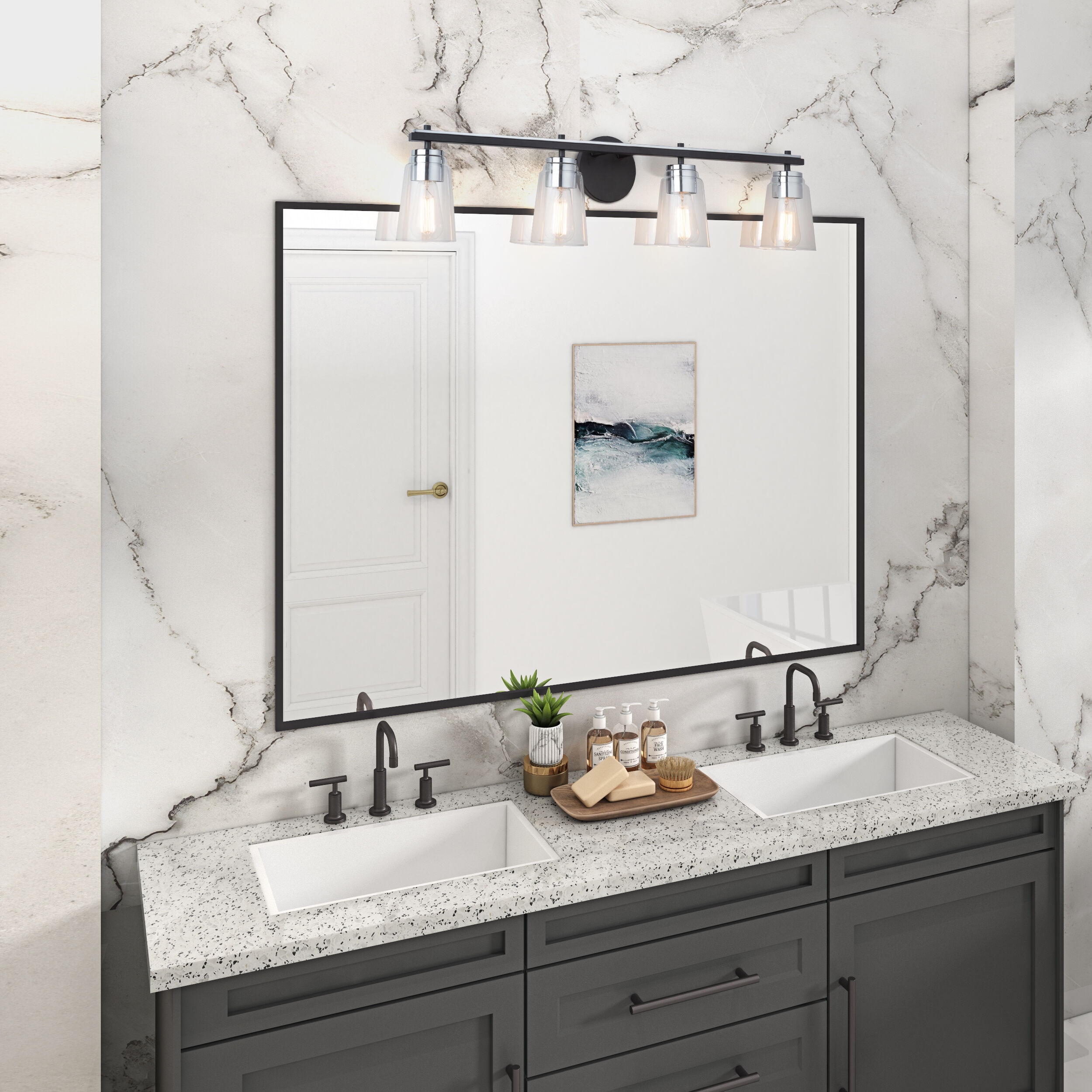 Essex LED 35.25 inch Black and Chrome Bathroom Vanity Wall Light