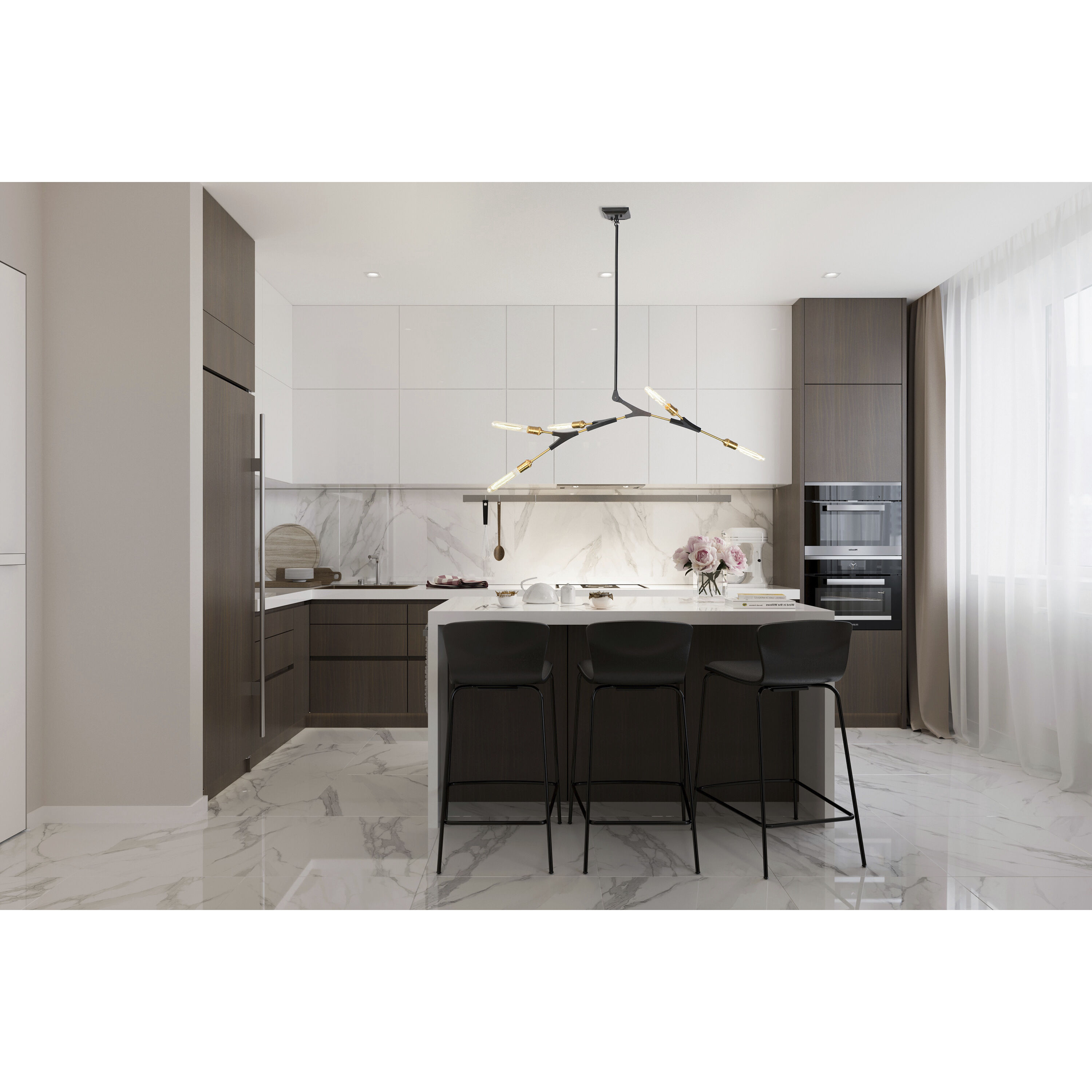 Filiali LED 39.5 inch Black and Harvest Brass Chandelier Ceiling Light