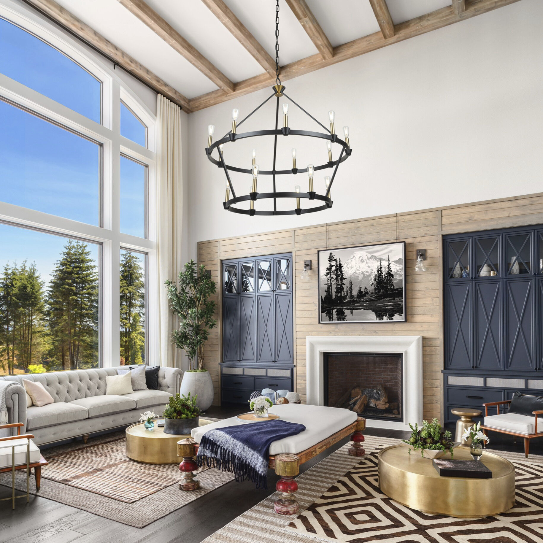 Notting Hill LED 36 inch Black and Brushed Brass Chandelier Ceiling Light