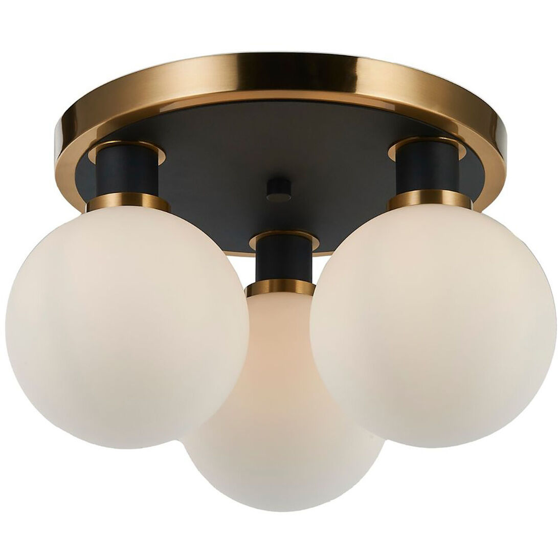 Gem LED 14.5 inch Black and Brushed Brass Semi-Flush Mount Ceiling Light in White