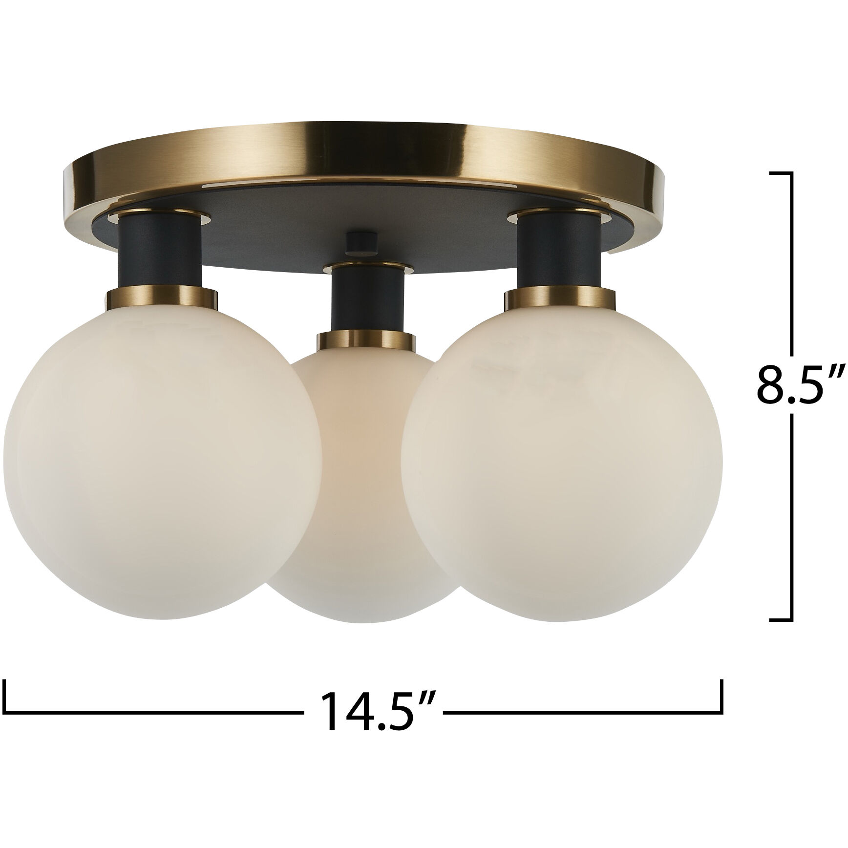 Gem LED 14.5 inch Black and Brushed Brass Semi-Flush Mount Ceiling Light in White