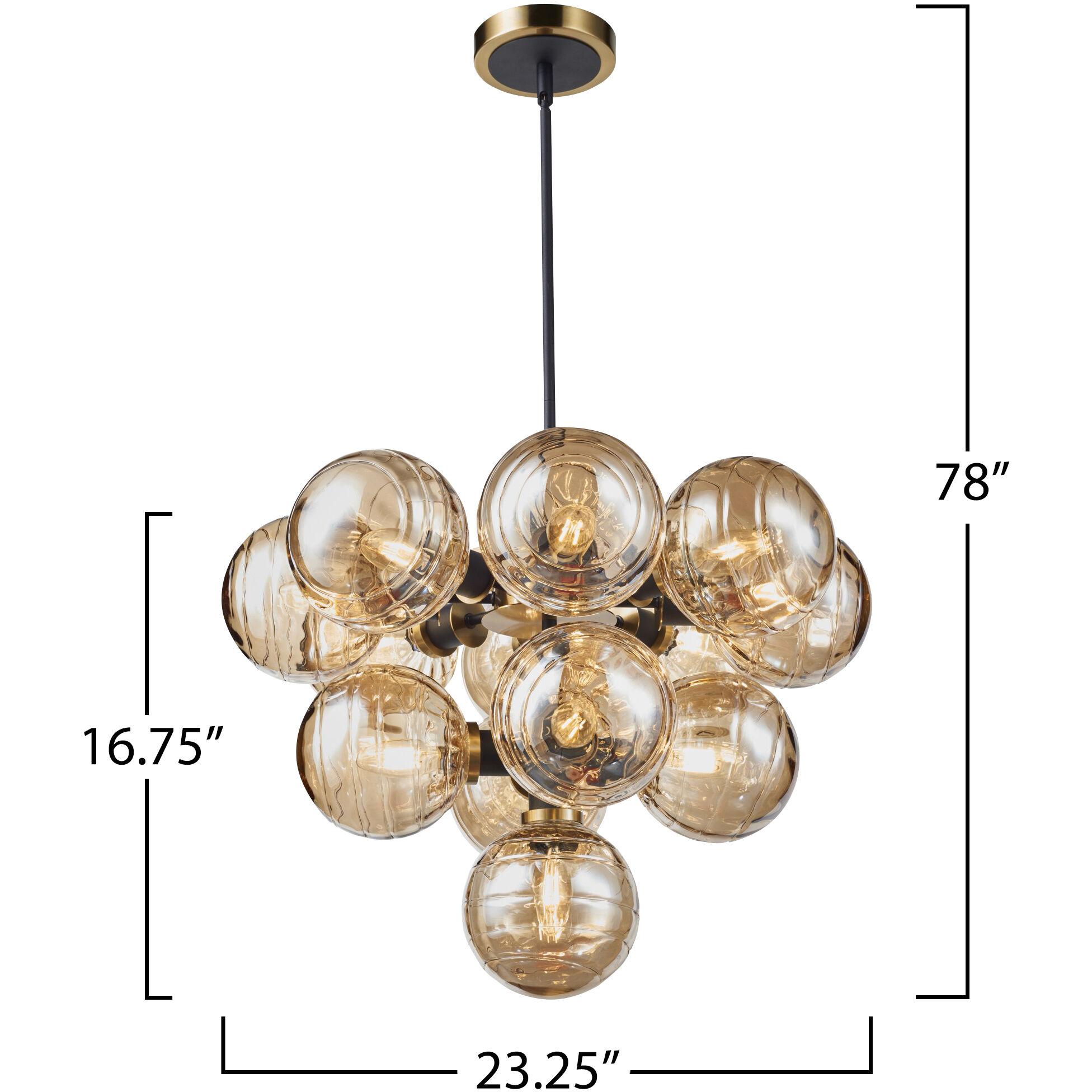Gem LED 23.25 inch Black and Brushed Brass Chandelier Ceiling Light in Amber