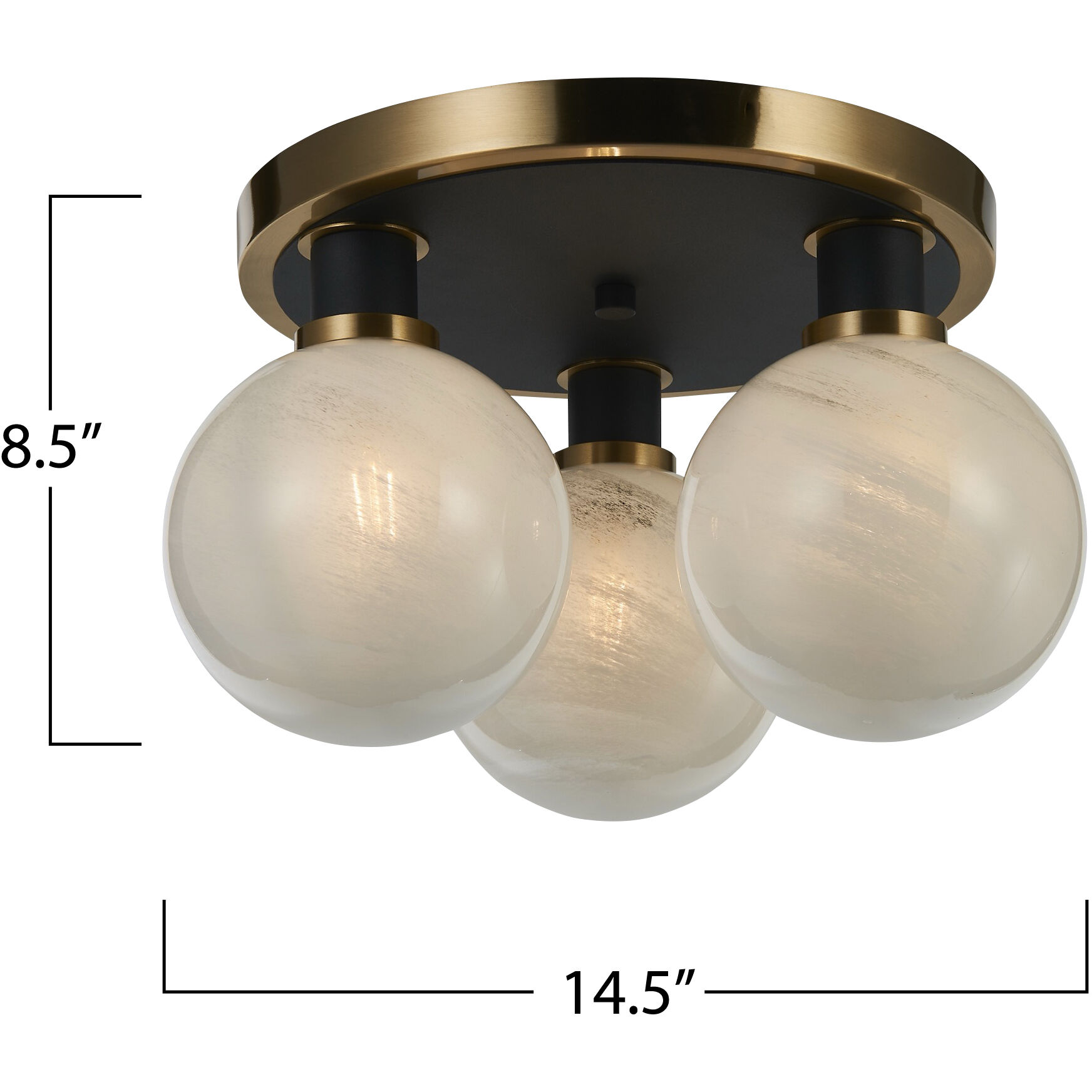 Gem LED 14.5 inch Black and Brushed Brass Semi-Flush Mount Ceiling Light in Glossy Textured White
