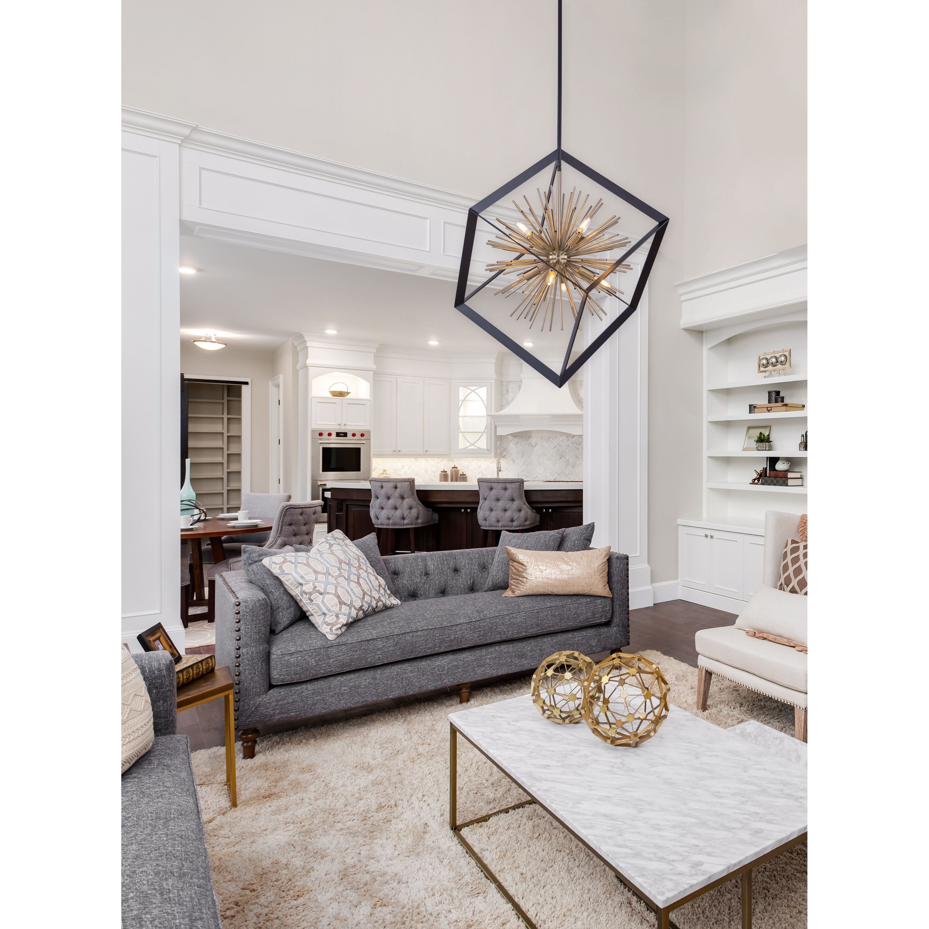 Sunburst LED 37 inch Matte Black and Satin Brass Chandelier Ceiling Light