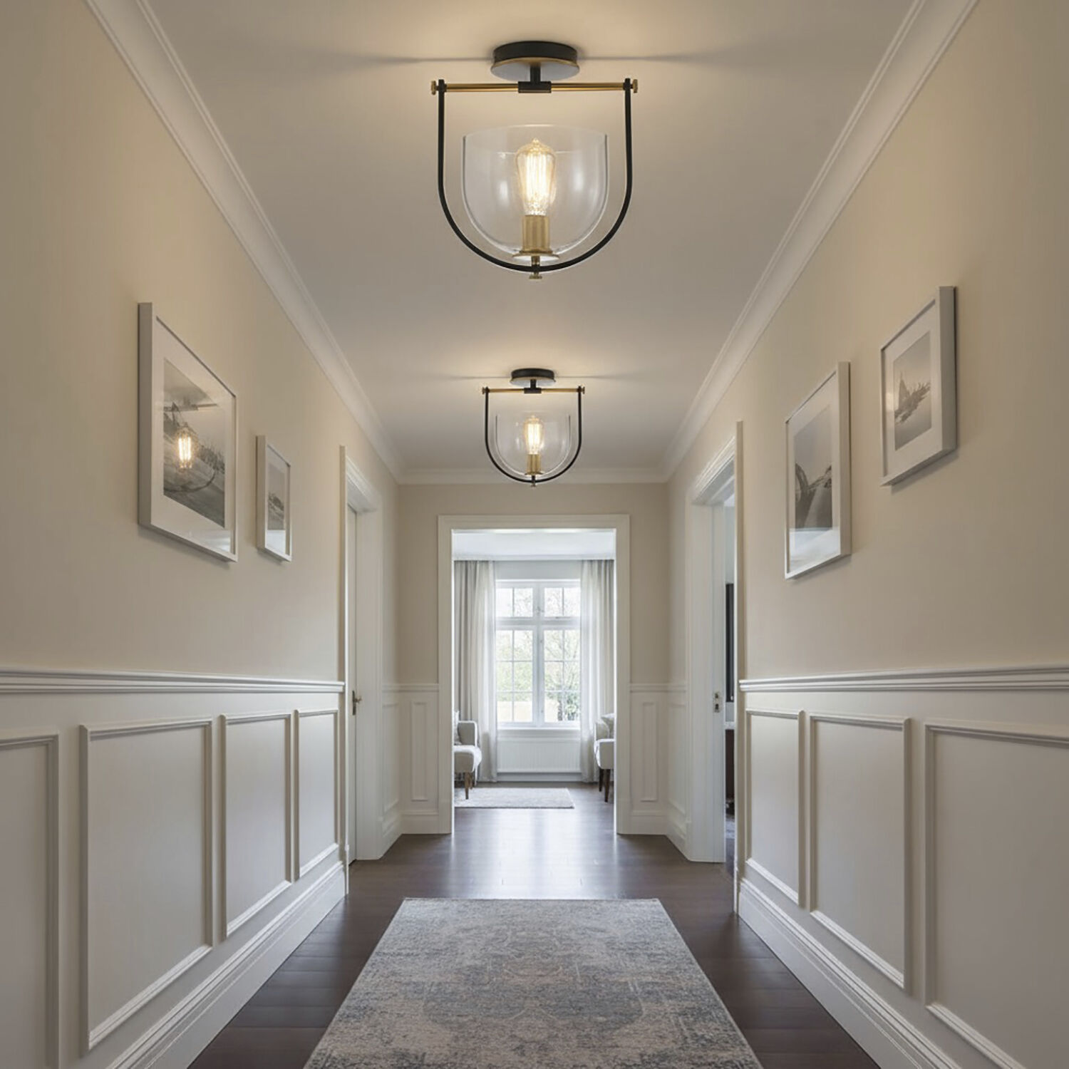 Cheshire 1 Light 8.25 inch Black and Brass Semi-Flush Mount Ceiling Light