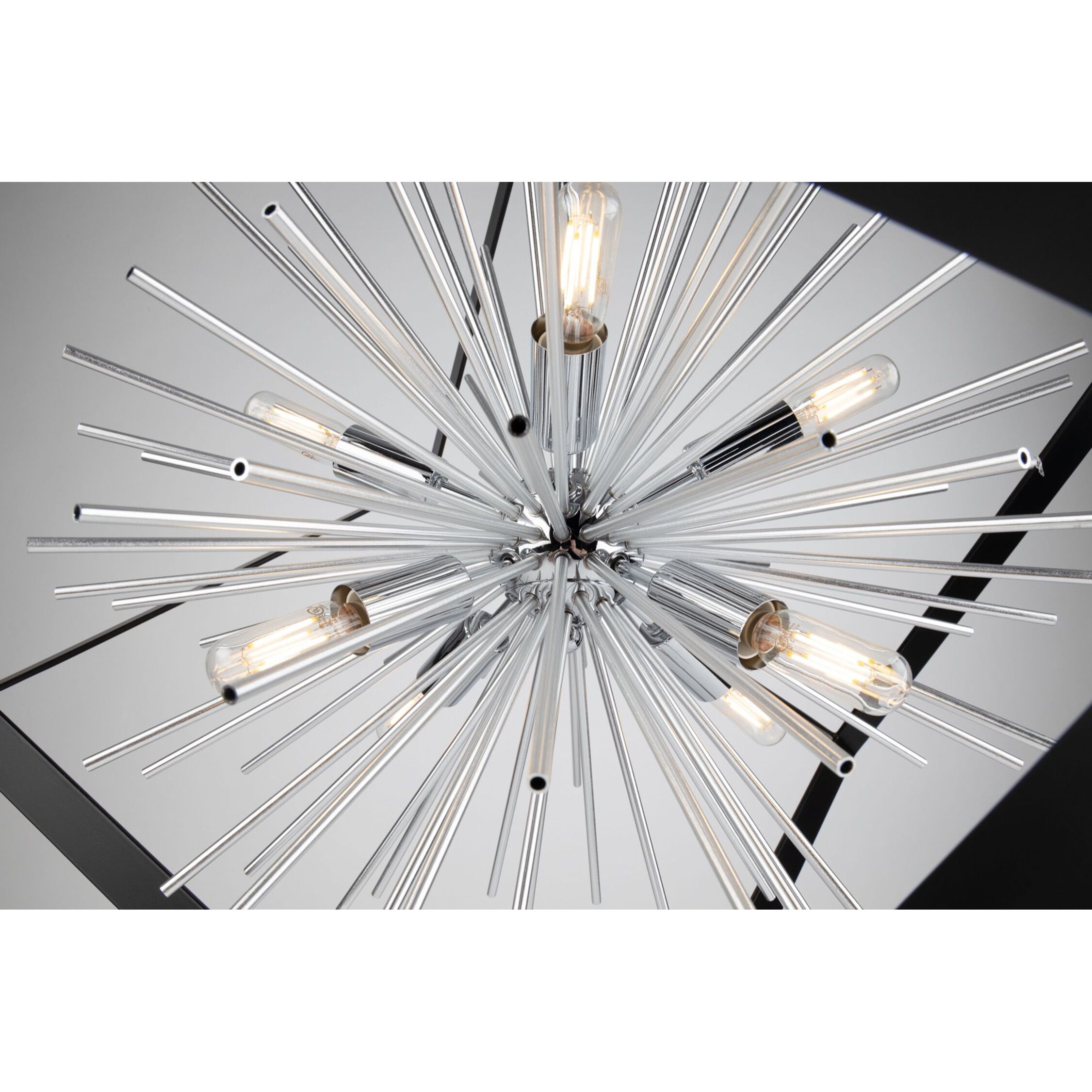 Sunburst LED 31.5 inch Matte Black and Chrome Chandelier Ceiling Light
